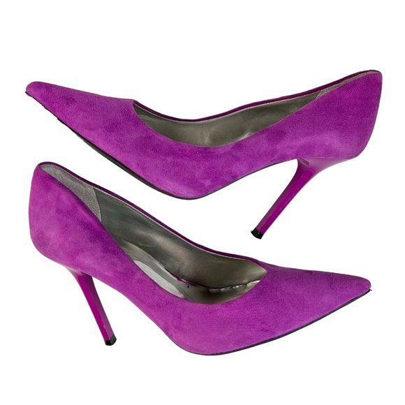 GUESS Merilyn Pumps Size 9 M Pointy Toe Stiletto Suede Leather Fuchsia Purple - Picture 11 of 11